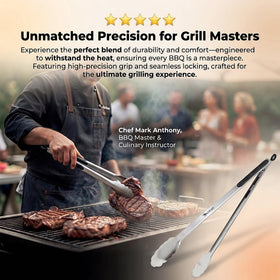 Kona Premium tongs in action show precise grabbing of meats.