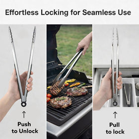 Kona Premium two-tong set enables multitasking on the grill.