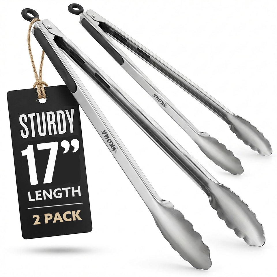 Kona Premium tongs in side view show durable stainless steel for versatile grilling.