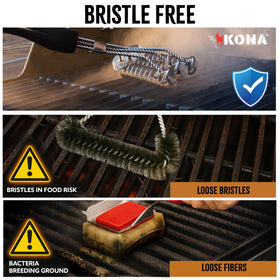 Kona Safe/Clean Grill Brush demonstrates steam cleaning action on hot grates.