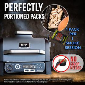 Tear and pour action with Kona Smoke Pods for Ninja Woodfire grilling