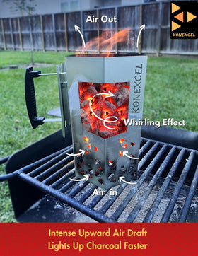 Konexcel heavy-duty charcoal starter body with heat shield for safe grilling.