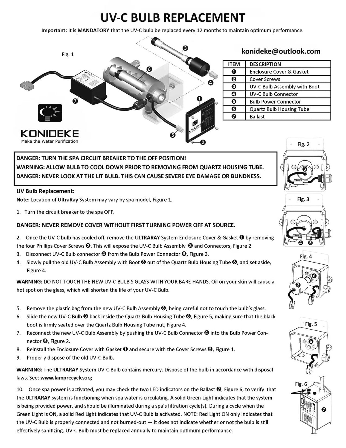 Konideke Jacuzzi Spas 3LRK 6472-841 bulb for J-200 J-300 J-400 series.