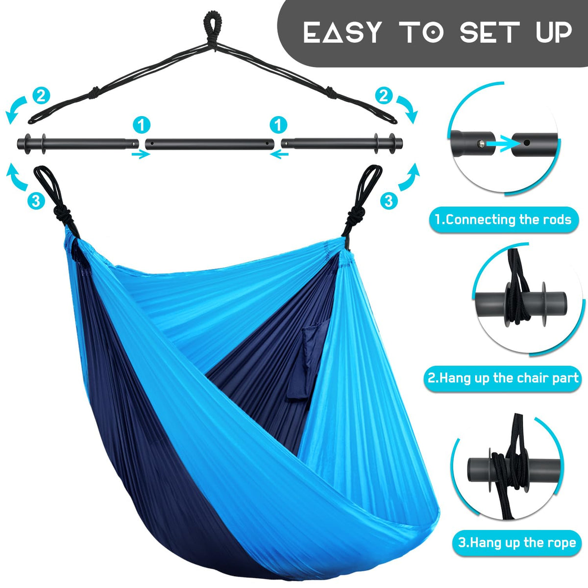 Konosnd Hammock Chair side pocket holds phone or drink.