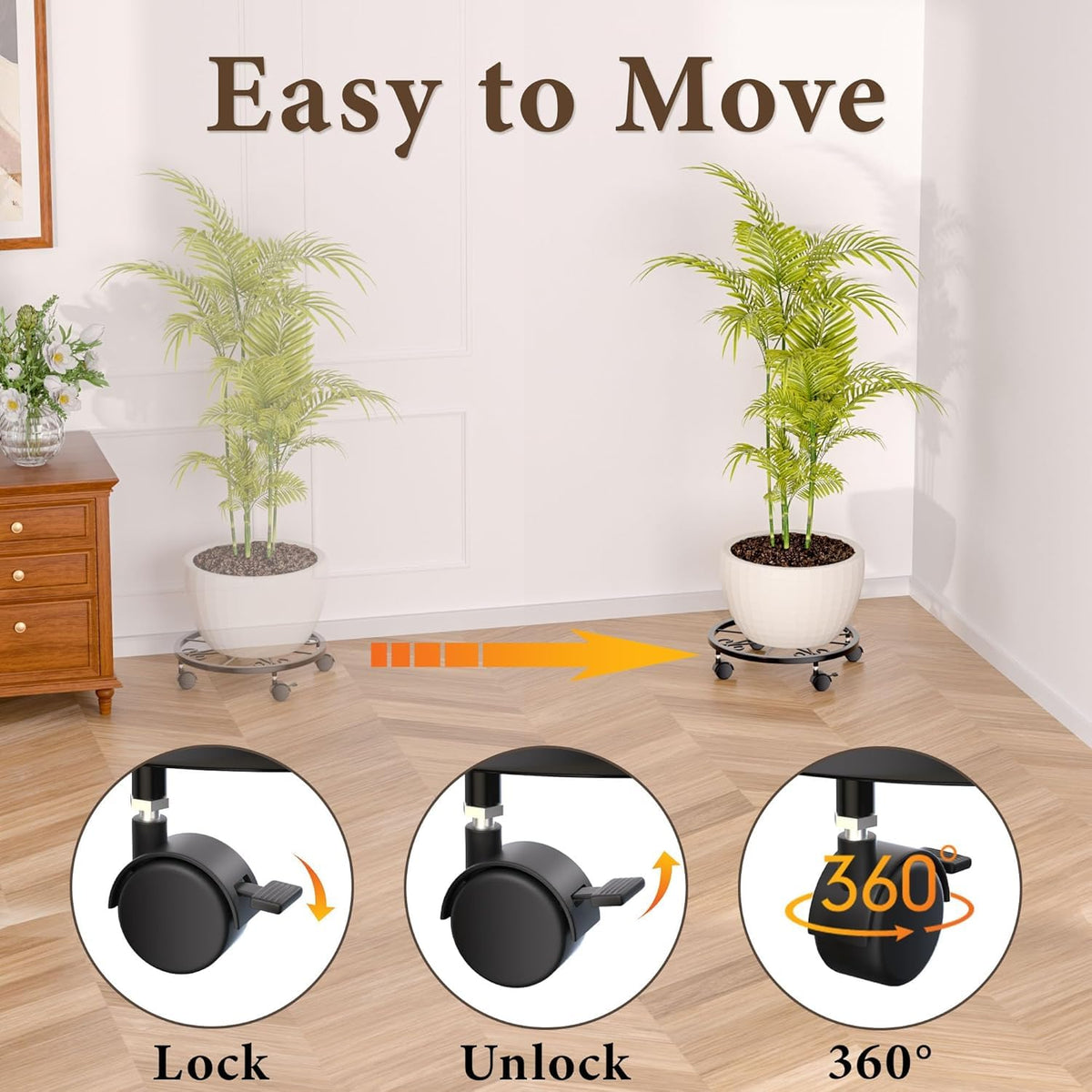 KOOKASHOP lockable plant rollers ensure controlled movement outdoors.