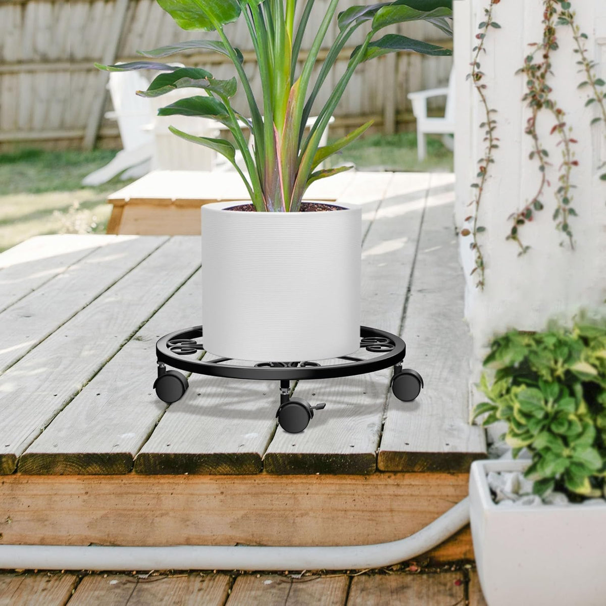 KOOKASHOP plant caddy with 360-degree wheels and locks for stability.