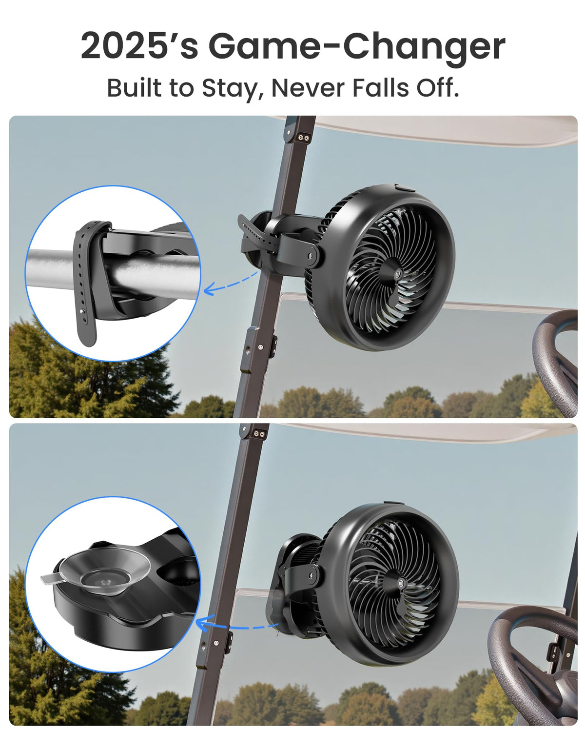 Koonie clip-base with suction cups secures a desk or cart