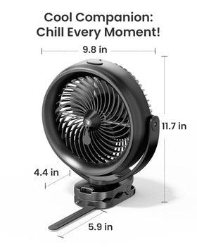 Koonie portable misting fan on a golf cart or stroller