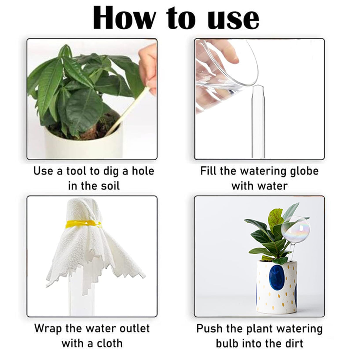 Koorabbee 190ml glass watering bulb, capacity visible for extended irrigation.