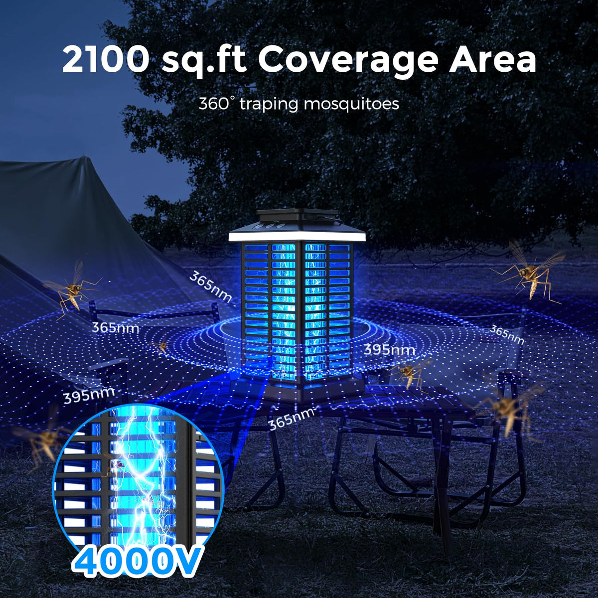KOOSA Bug Zapper 4000V grid demonstrating rapid insect elimination.
