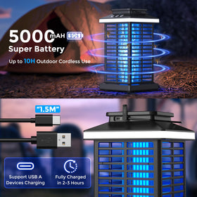 KOOSA Bug Zapper powered by a 5000mAh battery for long outdoor use.
