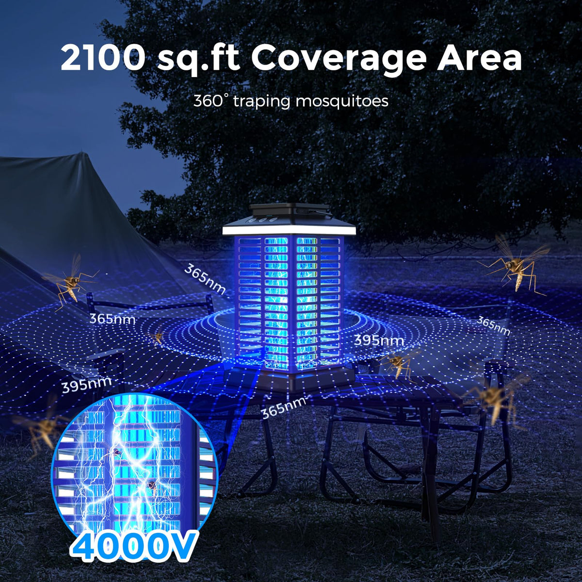 KOOSA Bug Zapper Outdoor 360-Degree Attract draws pests from all sides.