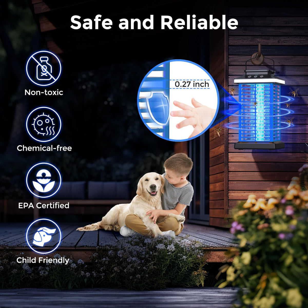 KOOSA Bug Zapper Outdoor USB Recharge enables quick power top-ups.