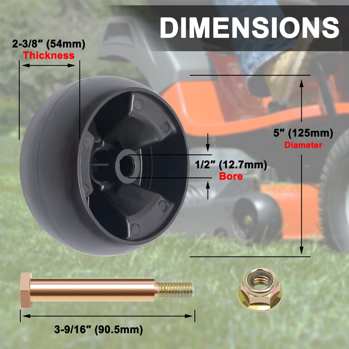 KOOTANS deck wheels diameter five inches for stable mower performance