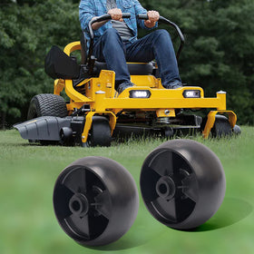 KOOTANS deck wheels in use on a lawn mower for protected decking