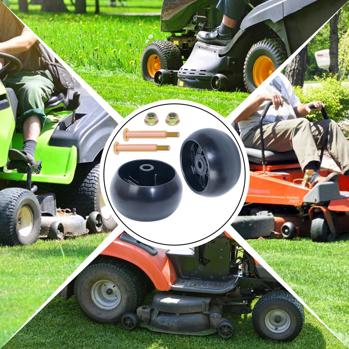 Locking hardware helps stabilize the mower during operation on rough ground.