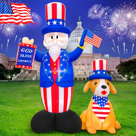 KOOY 7ft Uncle Sam with dog inflatable demonstrates quick setup and compact storage.