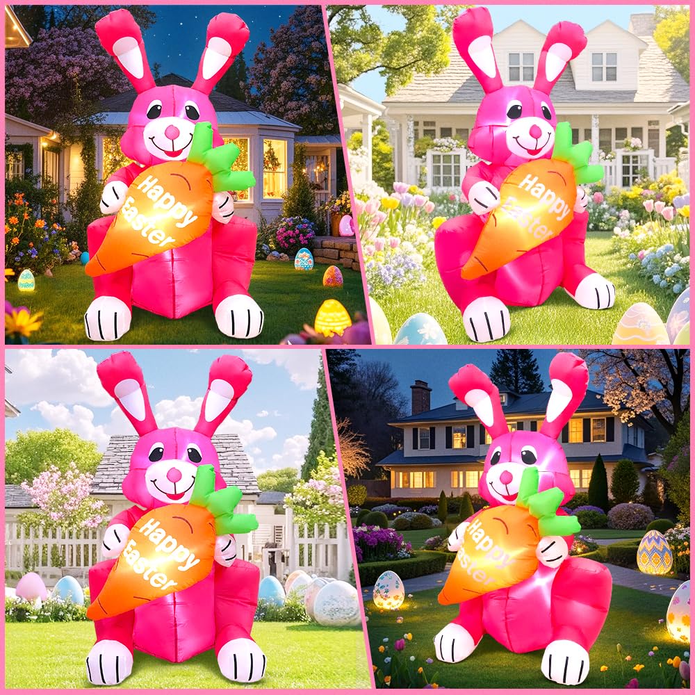KOOY Easter Bunny inflatable with LED lights brightening your garden at night