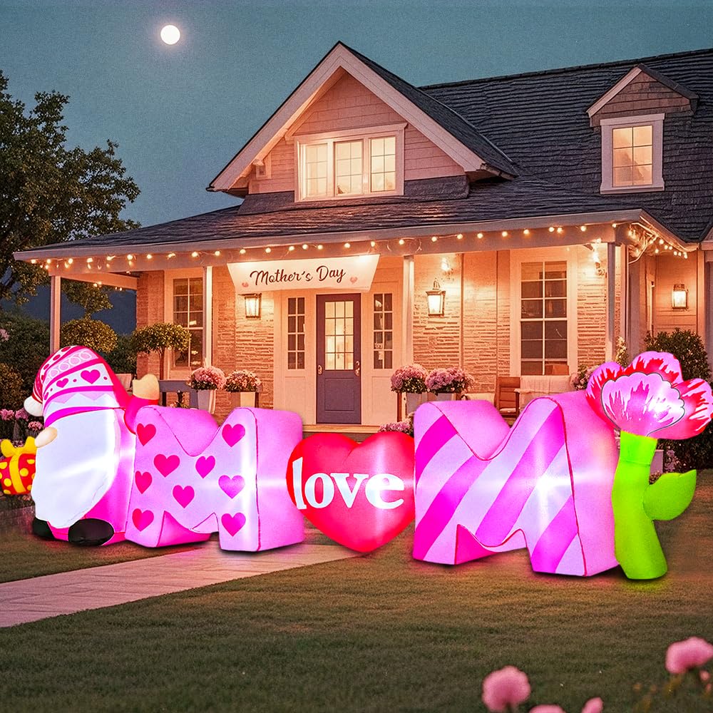 KOOY LED illuminated Mothers Day inflatable enhances nighttime curb appeal.