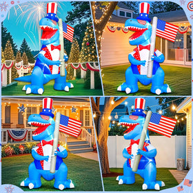 KOOY LED-lit patriotic dinosaur inflatable shining bright in outdoor celebrations.