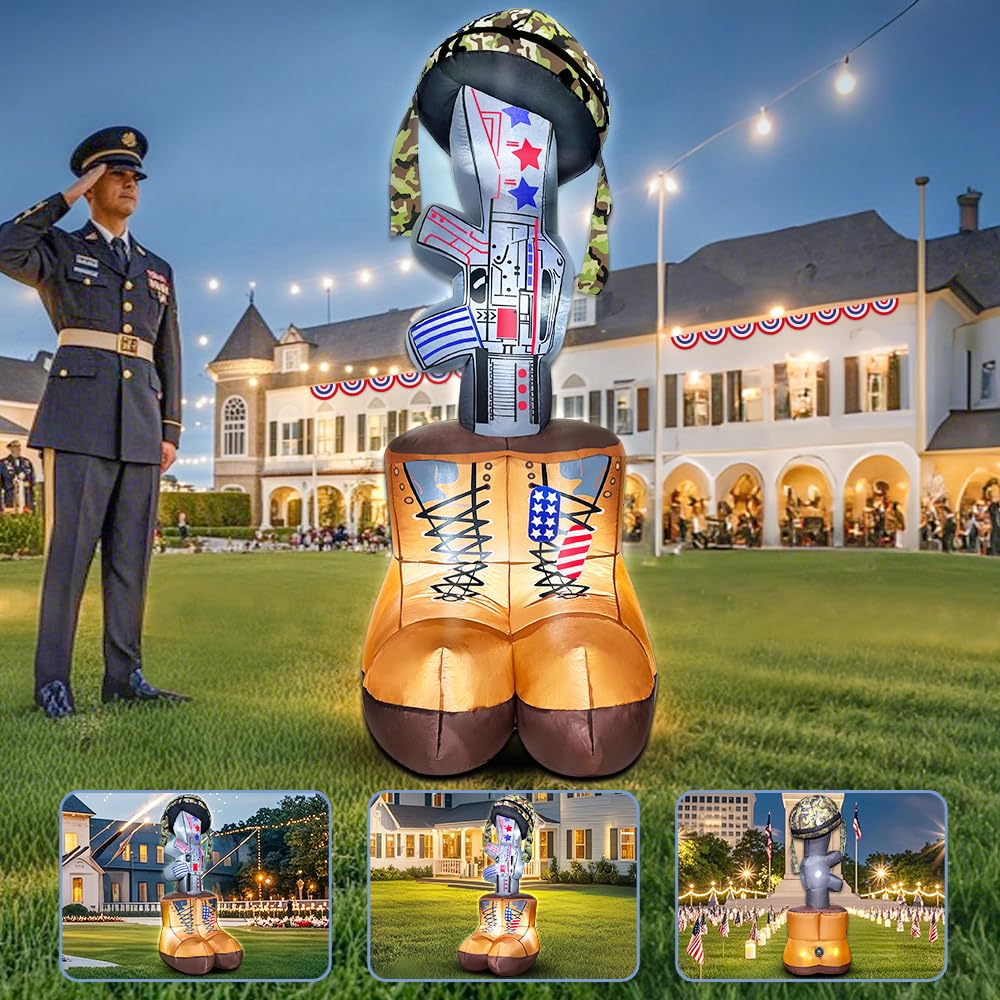 KOOY Memorial Day inflatable soldier side view highlighting sturdy construction for yard use