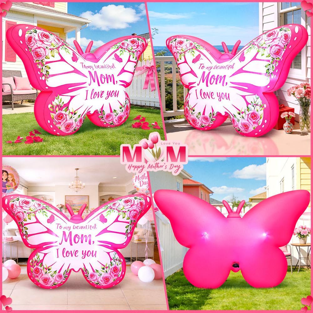KOOY Mother's Day butterfly inflatable lit at night with LED lights