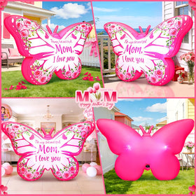 KOOY Mother's Day butterfly inflatable lit at night with LED lights