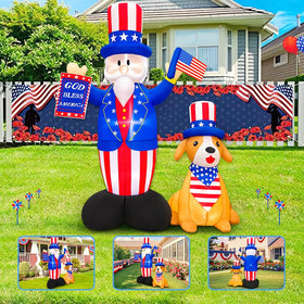 KOOY patriotic inflatable in outdoor yard with LED lights enhancing holiday ambiance.