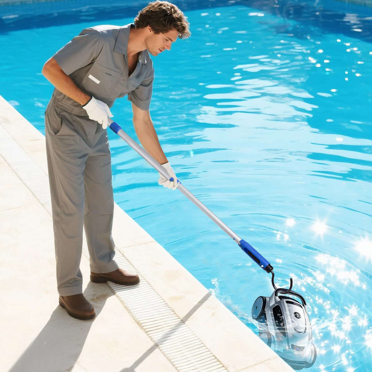 Hook attached to a standard pool pole for easy, mess-free retrieval.