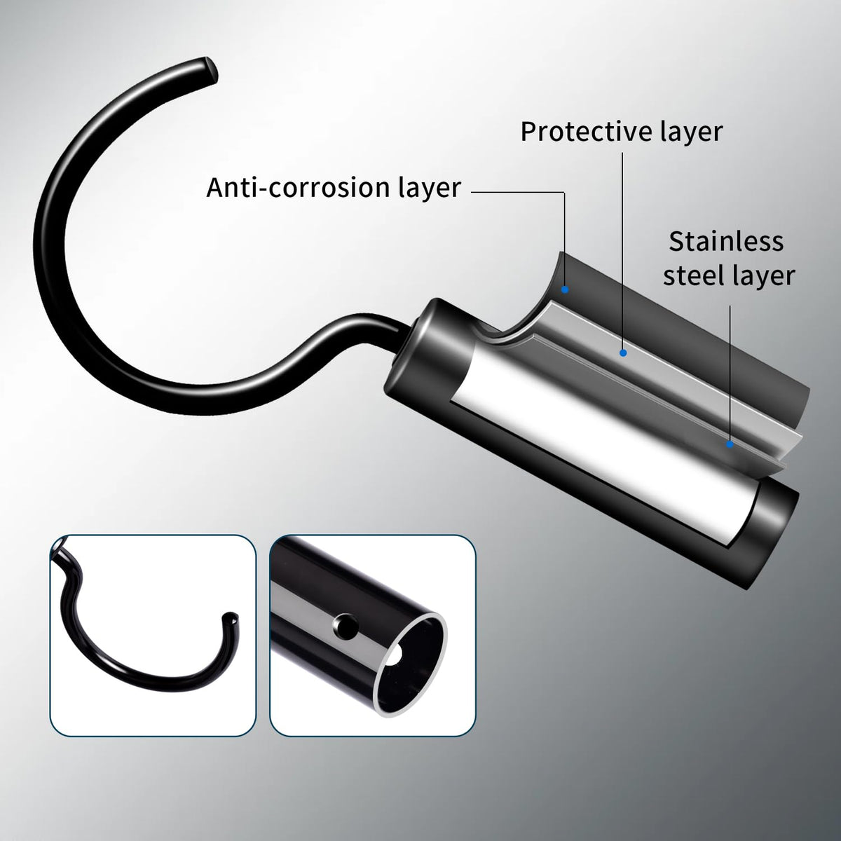 KOPBTBOY stainless steel hook close-up showing rustproof construction.