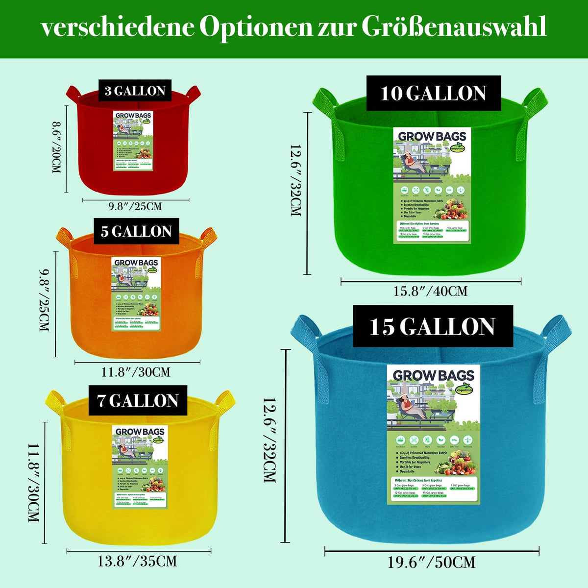 Kopotma grow bags in garden setting demonstrating durability and reuse.