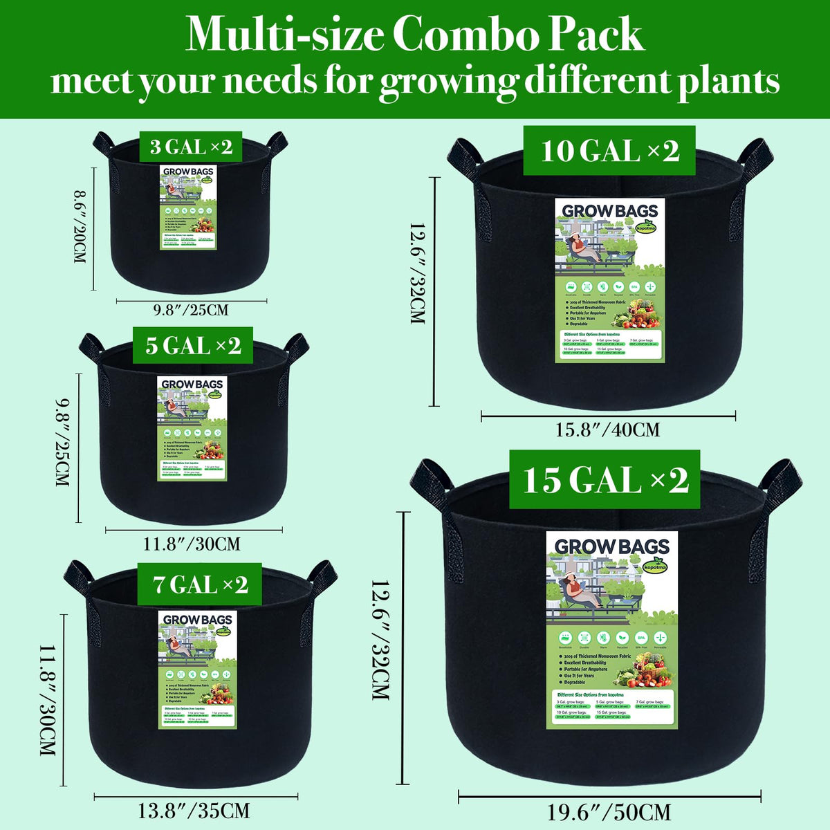 kopotma 300g non-woven fabric grow bags with high water permeability.