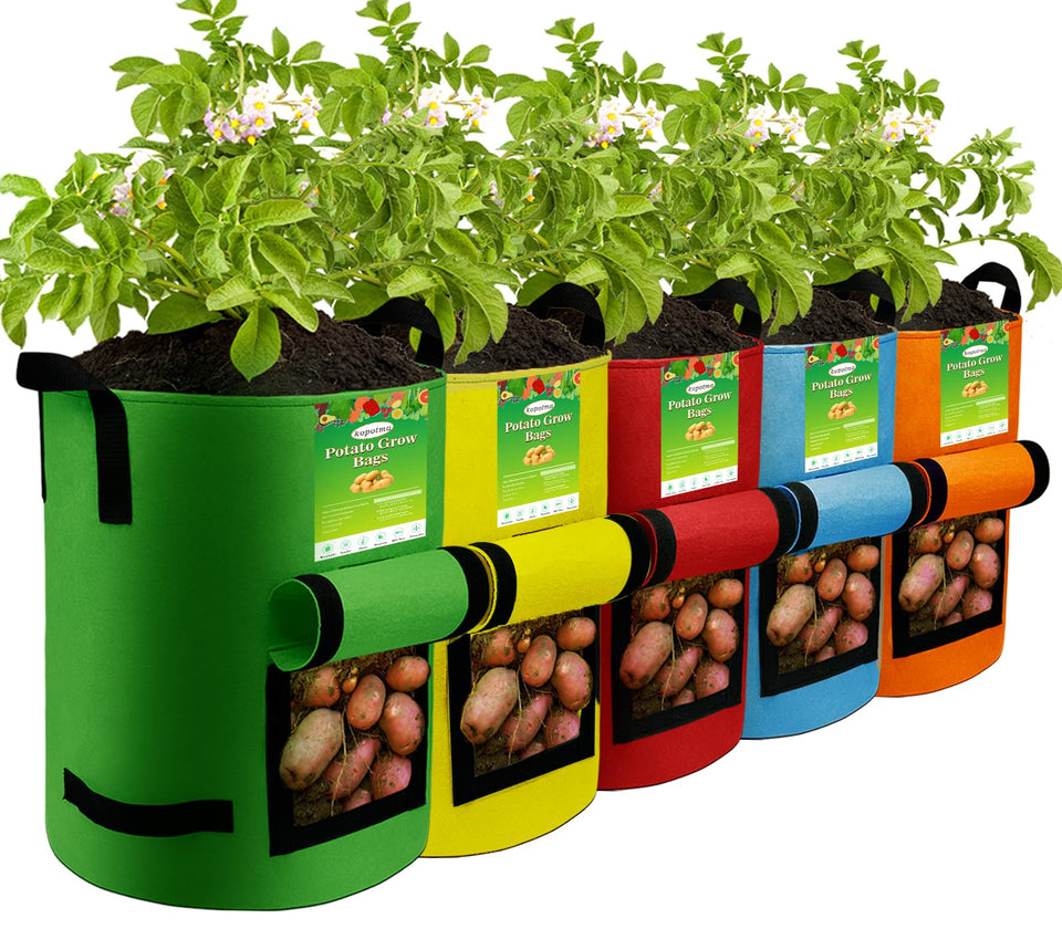 Kopotma 5Packs 10Gal colorful grow bags for stylish, space-saving potato growing