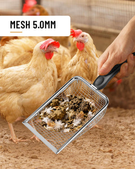 KOROI stainless steel coop scoop highlights durability for heavy messes.
