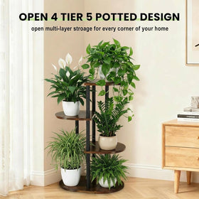 Korrie Home shelf detail shows evenly spaced levels for different pot sizes.