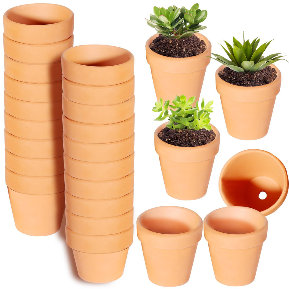 Kosrtuny 3-inch terracotta pots set, ideal for seedlings and small plants.
