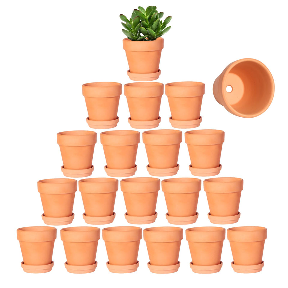 Kosrtuny 3-inch terracotta pot with drainage holes for small succulents.