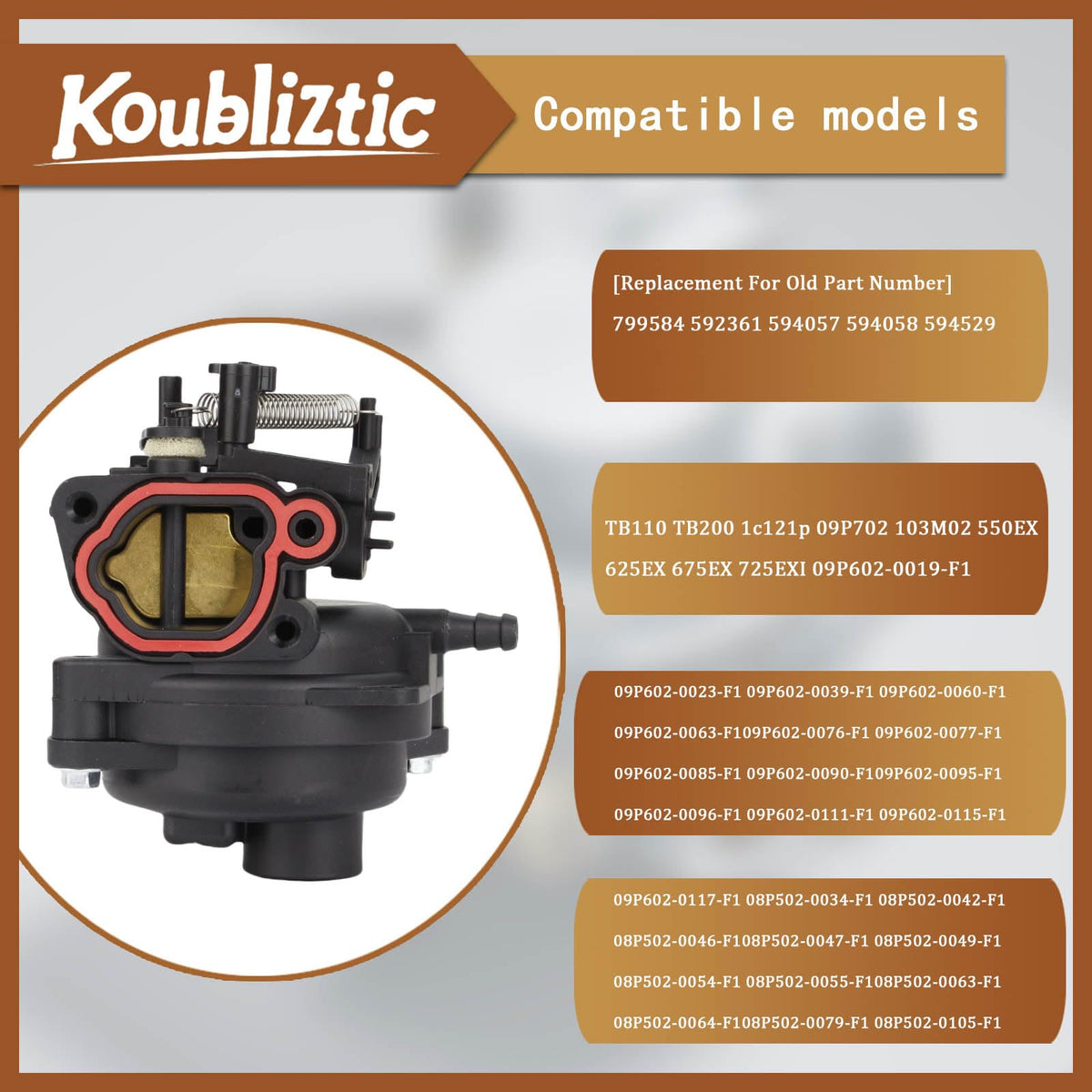 Koubliztic carburetor kit compatibility with Briggs Stratton and Troy-Bilt engines