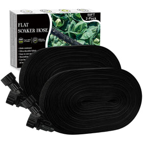 Koulate soaker hose 100ft flat layout delivers uniform watering to garden beds.