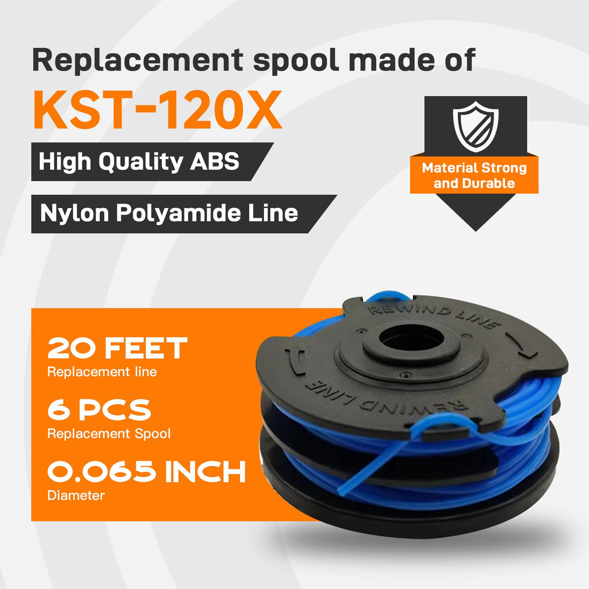 Kousika spool pack containing six spools and two caps for extended lawn care.
