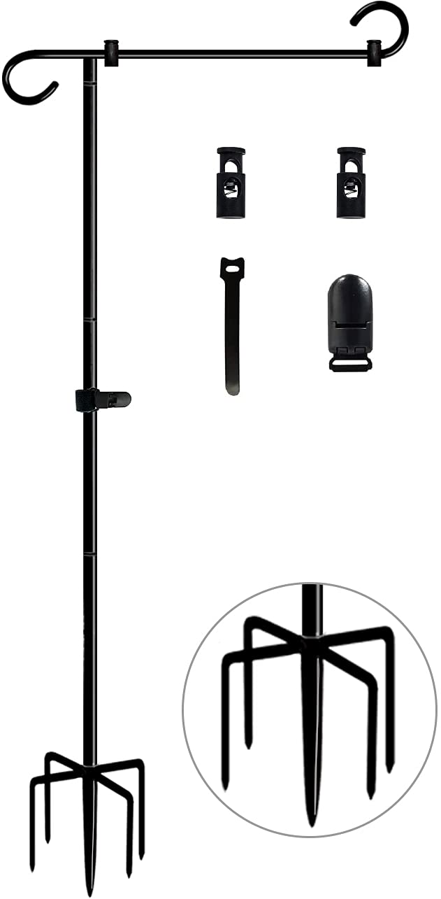 Koutemie 49-inch flag stand at full height for prominent garden display.