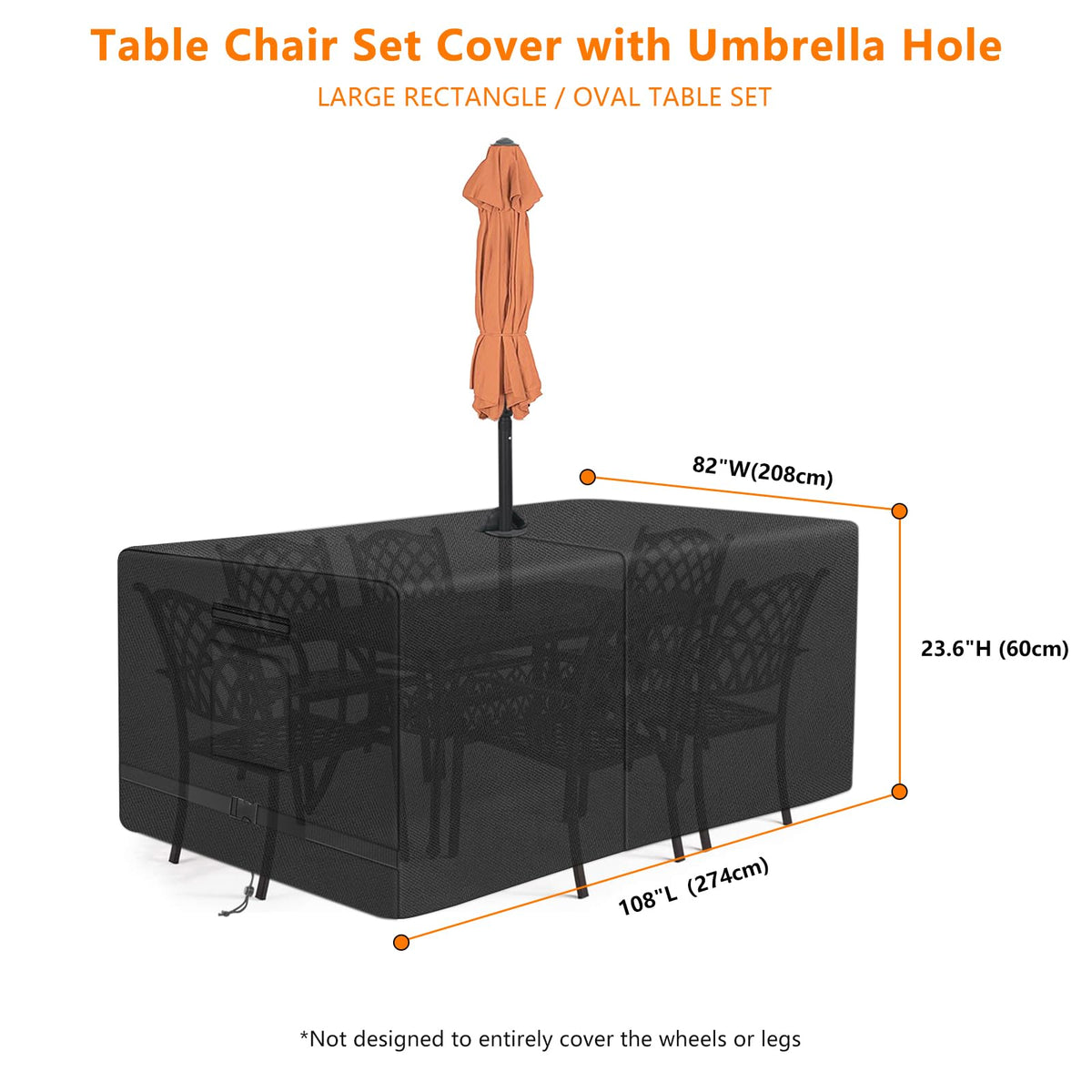 Kovshuiwe umbrella-hole patio table cover accommodates a shade umbrella for sunny days.