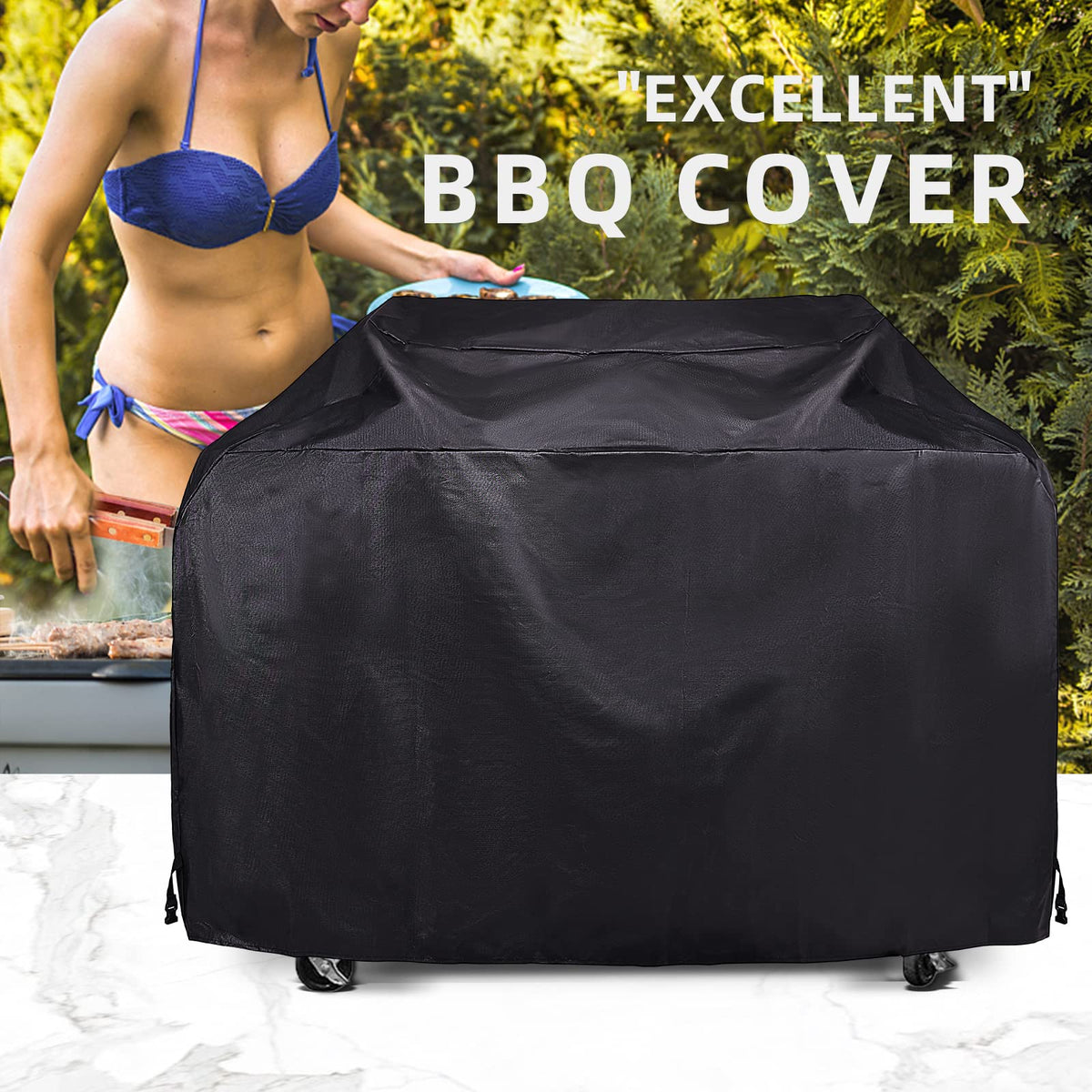 KPT BBQ Cover heavy-duty PVC material guards against tears and moisture.