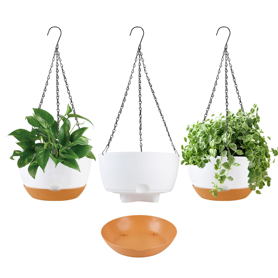 KPUVX 10-inch self-watering planter with removable saucer for easy moisture management.