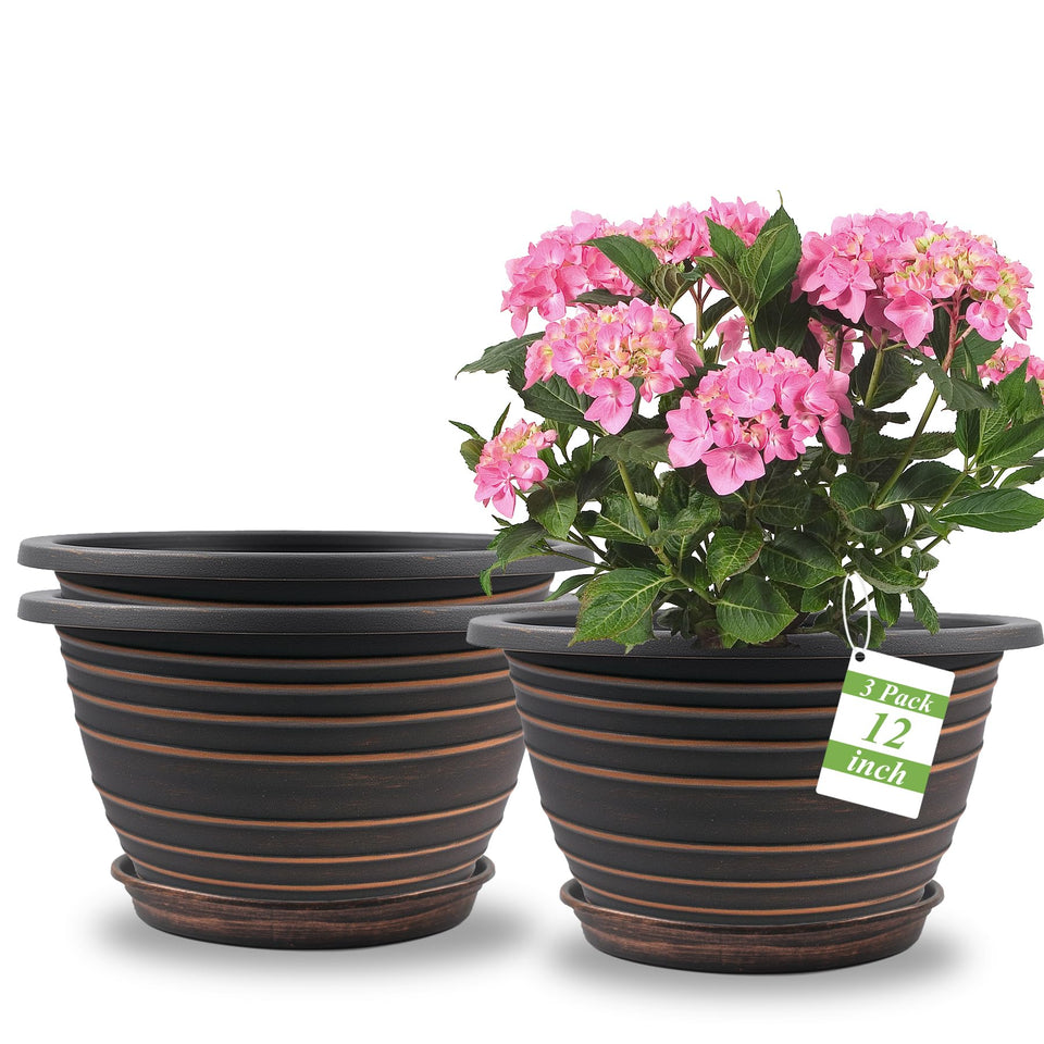KPUVX 12-inch copper finish pot for outdoor spaces, ideal for sun-loving plants