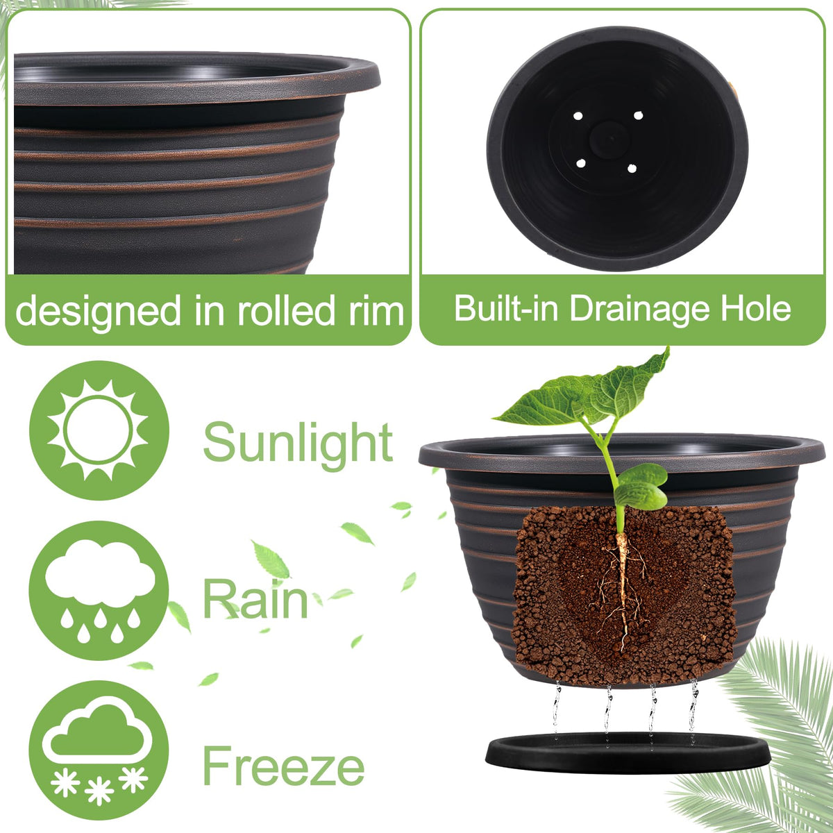 KPUVX 12-inch red-brown finish pot complements rustic decor outdoors