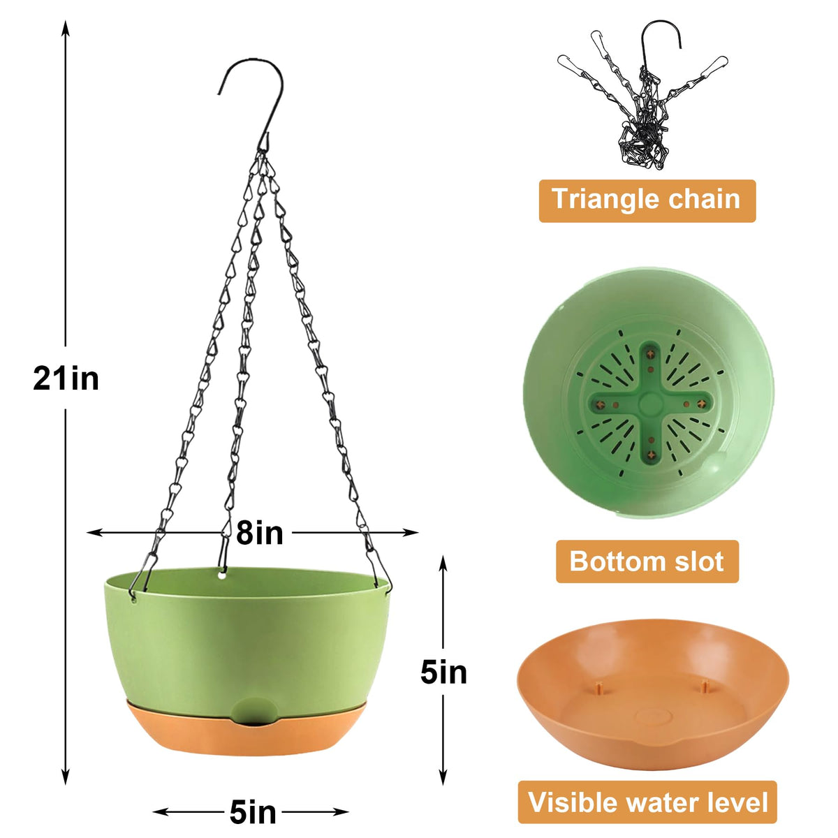 KPUVX hanging planter with drainage holes and chain for healthy drainage