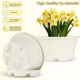 KPUVX plastic pots with matching saucers prevent spills and protect surfaces.