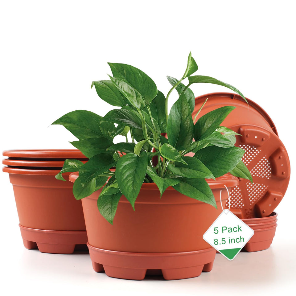 KPUVX 5-pack 8.5-inch planter set with drainage holes for healthy indoor and outdoor growth
