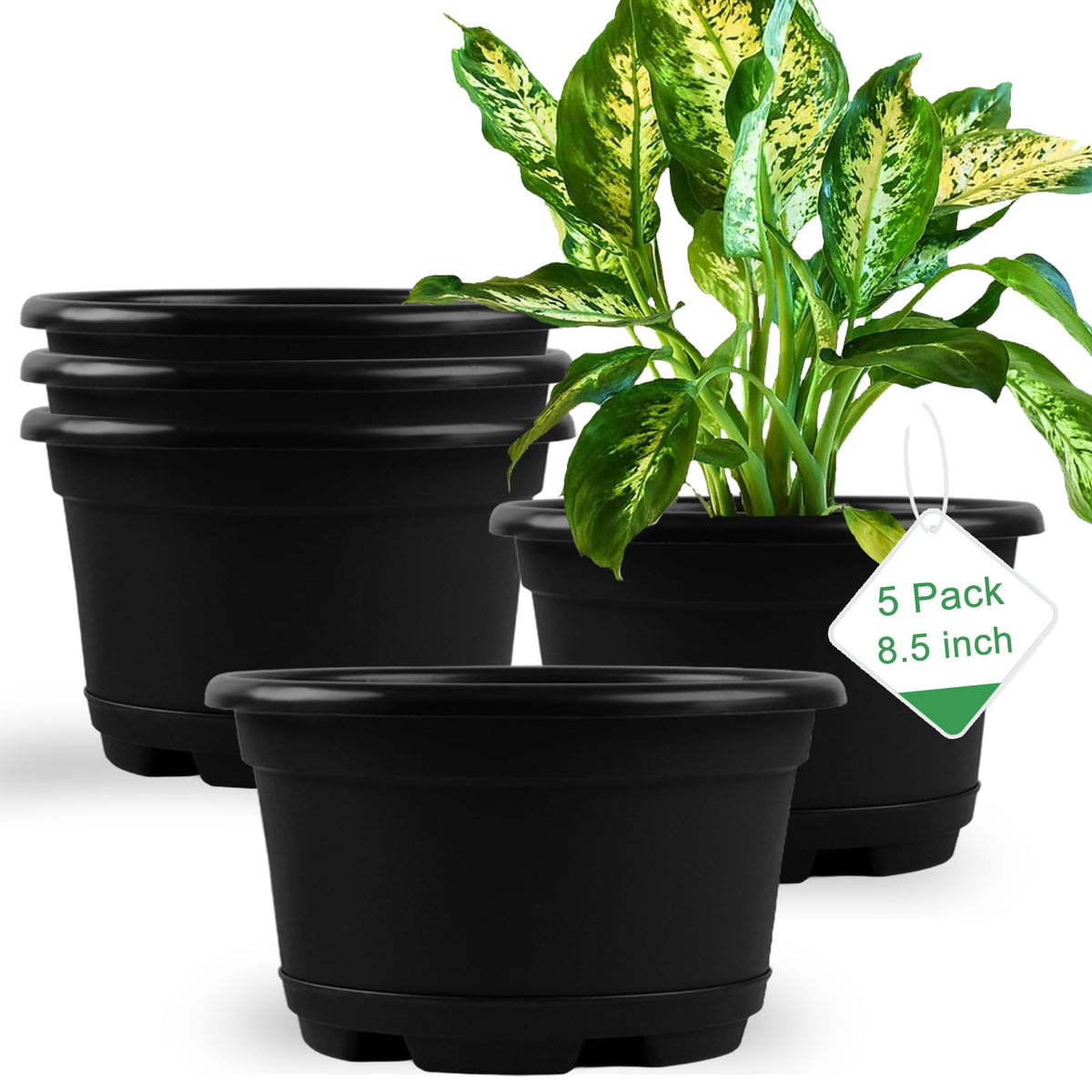 KPUVX 5-pack 8.5-inch plant pot set for indoor or outdoor use.